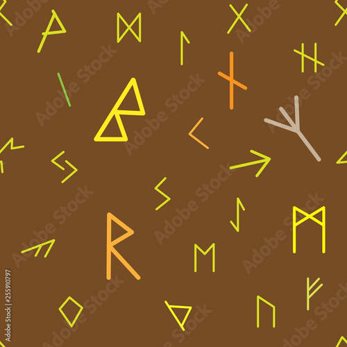 Historical runic alphabet seamless wallpaper background. Vector illustration.