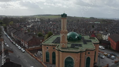 Aerial view of Gilani Noor Mosque in Longton, Stoke on Trent, Staffordshire, the new Mosque being built for the growing muslim community to worship and congregate photo