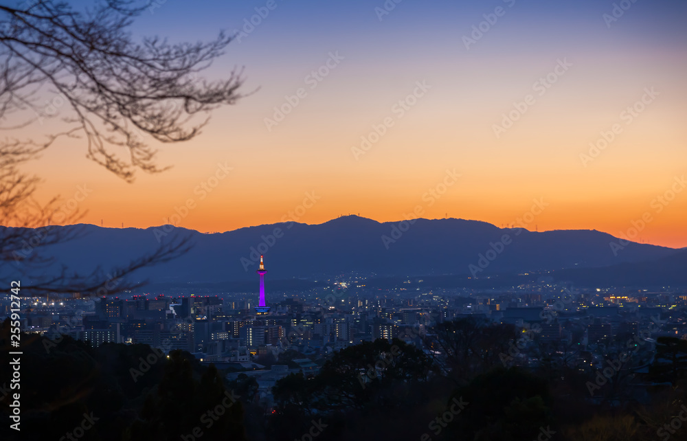 Sunset view of Kyoto city from Kiyomizudera temple