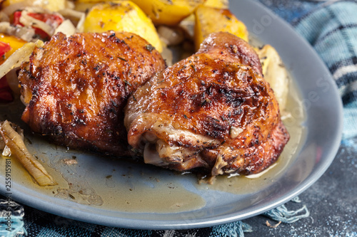 Roasted chicken thighs with potatoes