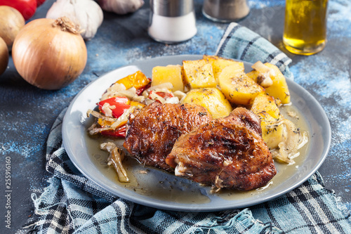 Roasted chicken thighs with potatoes