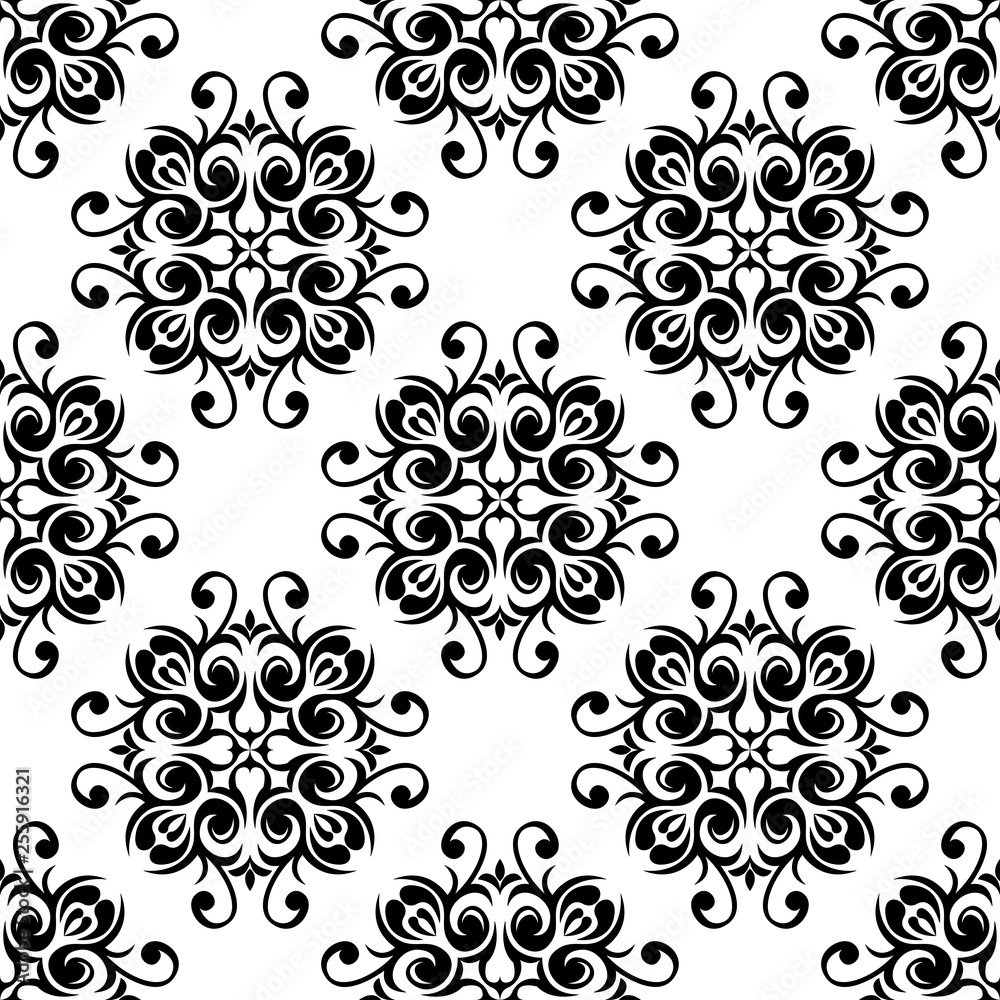 Floral seamless background. Black and white monochrome pattern Floral seamless background. Black and white monochrome pattern