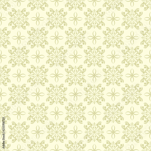Olive green design wih flowers. Seamless pattern