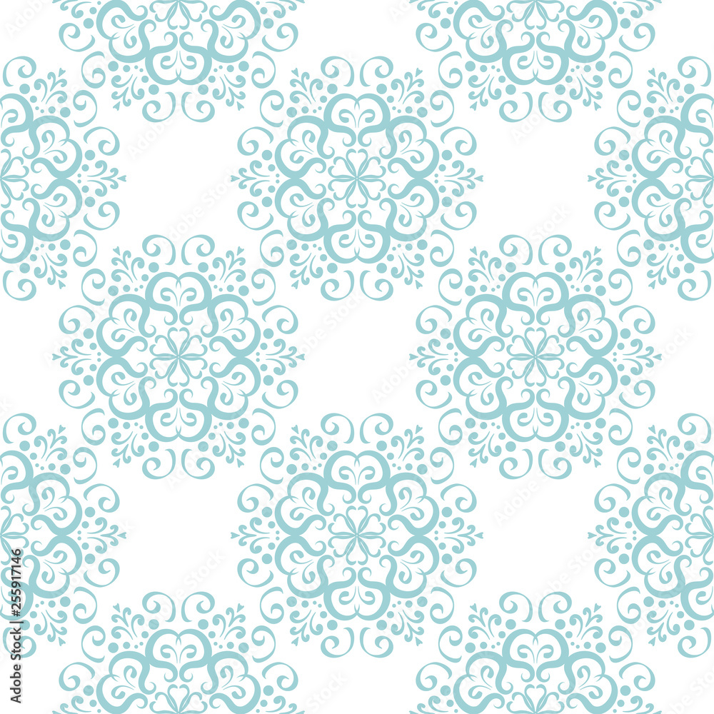 Floral seamless pattern. Blue and white background. Vector illustration