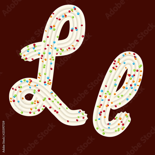 Tempting tipography. Font design. 3D letter L of the whipped cream and candy