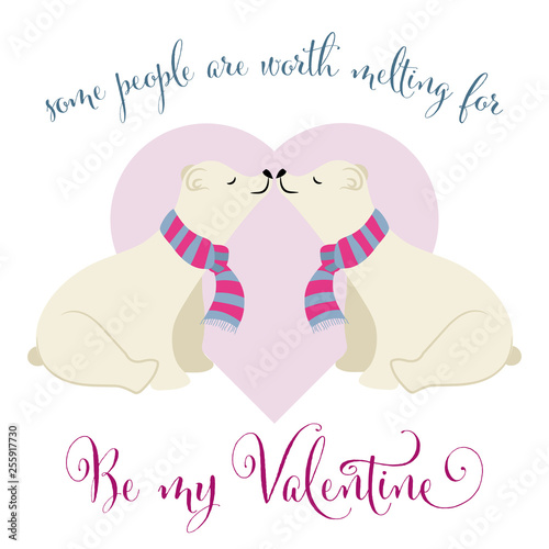 Lovely  Valentine's day card with polar bears couple