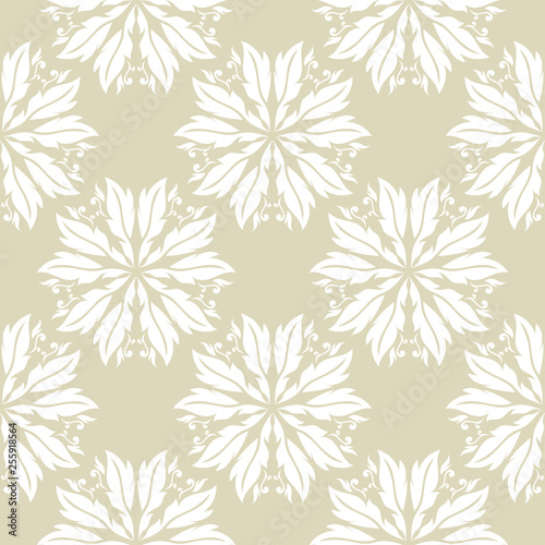 Floral seamless background. White design on olive green © Liudmyla