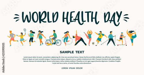 World Health Day. Vector tempale with leading an active healthy lifestyle.