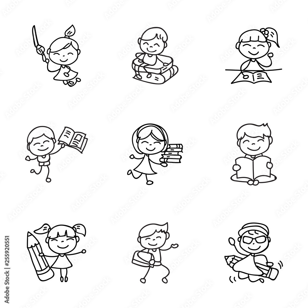 hand drawing cartoon happy kids back to school vector illustration hand drawing cartoon happy kids back to school vector illustration