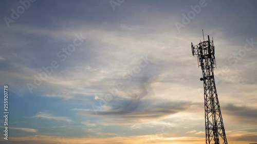 Telecommunication Tower with Moving cloud and sunset