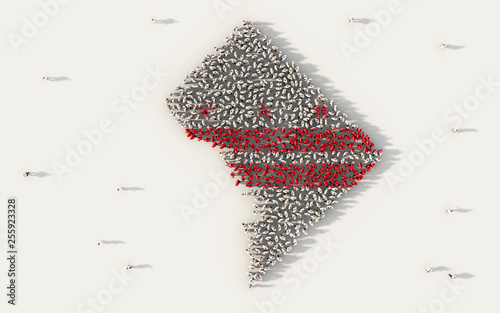 Large group of people forming Washington, D.C. flag map in The United States of America, USA, in social media and community concept on white background. 3d sign symbol of crowd illustration from above photo