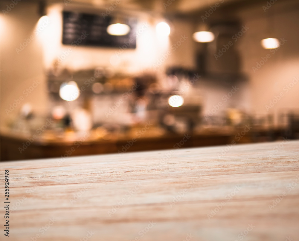 Table top counter Coffee shop cafe interior Blur bar counter background