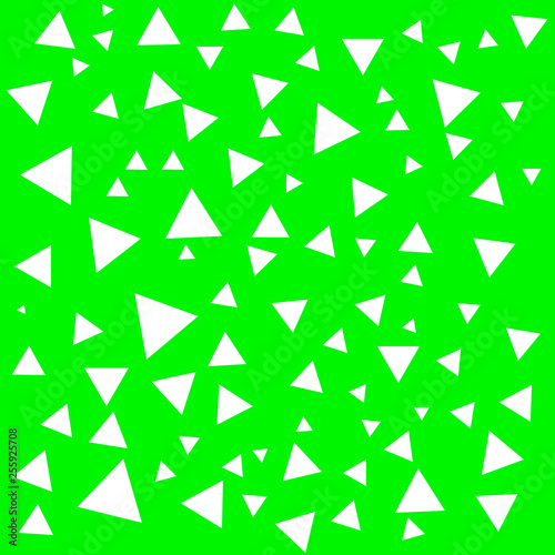 Green background with white triangles. Abstract geometric texture