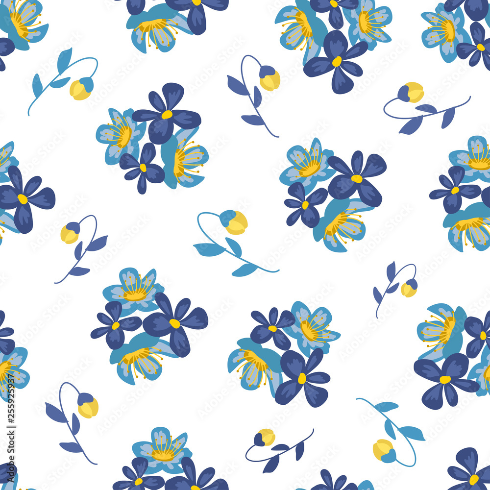 Seamless pattern with small flowers on background. Modern and Trendy fashionable floral texture for fabric, wallpaper, interior, tiles, print, textiles, packaging and various types of design Seamless pattern with small flowers on background. Modern and Trendy fashionable floral texture for fabric, wallpaper, interior, tiles, print, textiles, packaging and various types of design