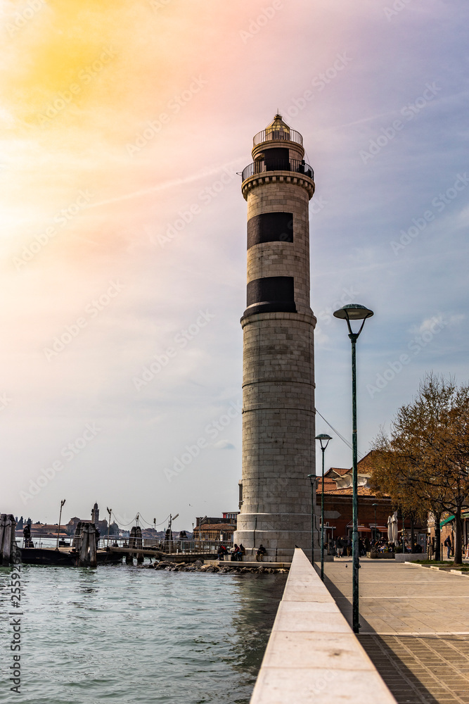 Historic lighthouse in Murano, Venice, Italy, Europe.