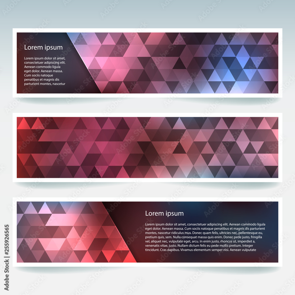 Abstract banner with business design templates. Set of Banners with polygonal mosaic backgrounds. Geometric triangular vector illustration.