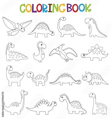Funny cartoon dinosaurs collection. Coloring book
