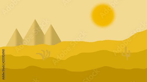 Beautiful 2d desert landscape. Egypt pyramid background