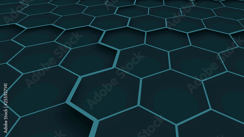 Abstract background with turquoise hexagons. Geometric hexagons texture