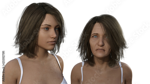 mother and daughter concept step of time 3d render