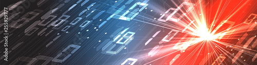 Bytes of binary code run through network. Abstract futuristic technology syberspace