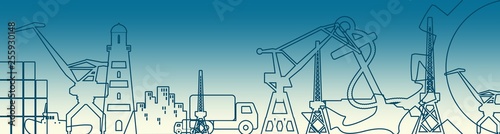 Cargo port relative icons set. Finland flag in gear. Illustration for web banner or header. Thin lines style