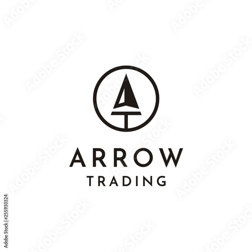 Simple spear Arrow Arrowhead symbol with initial A T logo design photo