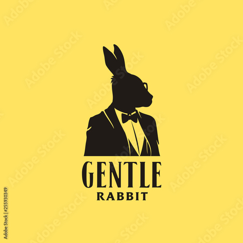 Rabbit Bunny Hare businessman with elegant gentleman tuxedo suit silhouette illustration logo