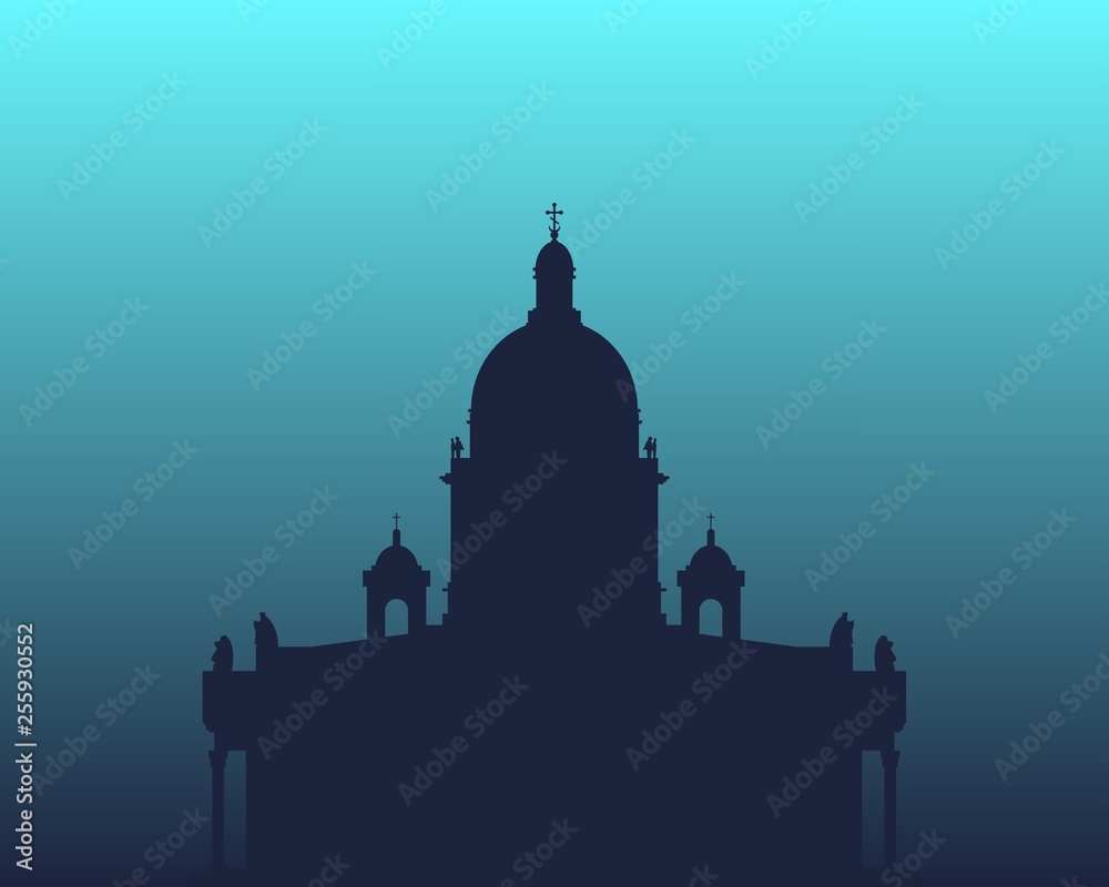Silhouette of the Saint Isaac Cathedral in Saint Petersburg Russia. Modern minimalist icon.