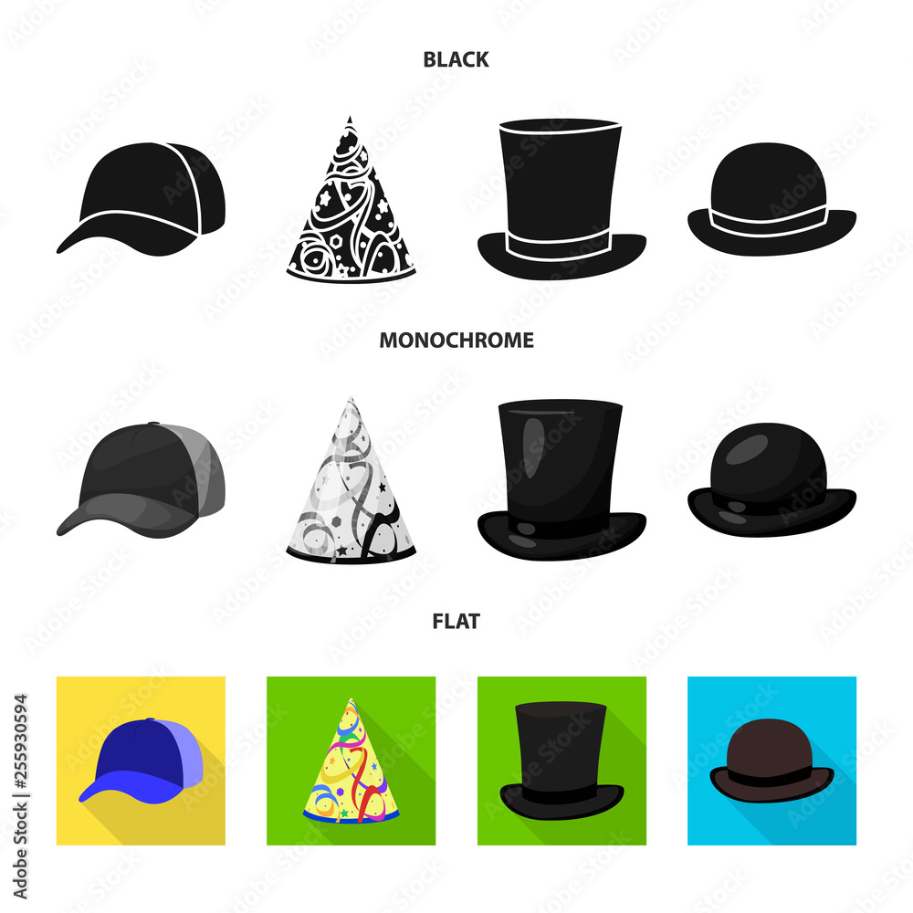 Isolated object of clothing and cap symbol. Collection of clothing and beret vector icon for stock. Isolated object of clothing and cap symbol. Collection of clothing and beret vector icon for stock.