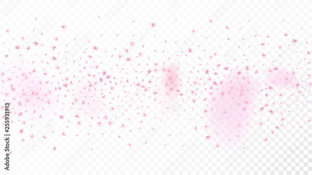 Nice Sakura Blossom Isolated Vector. Watercolor Showering 3d Petals Wedding Texture. Japanese Oriental Flowers Illustration. Valentine, Mother's Day Pastel Nice Sakura Blossom Isolated on White
