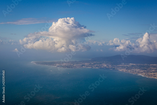 Coats of Atlantic near Lisbon city seen from plane window