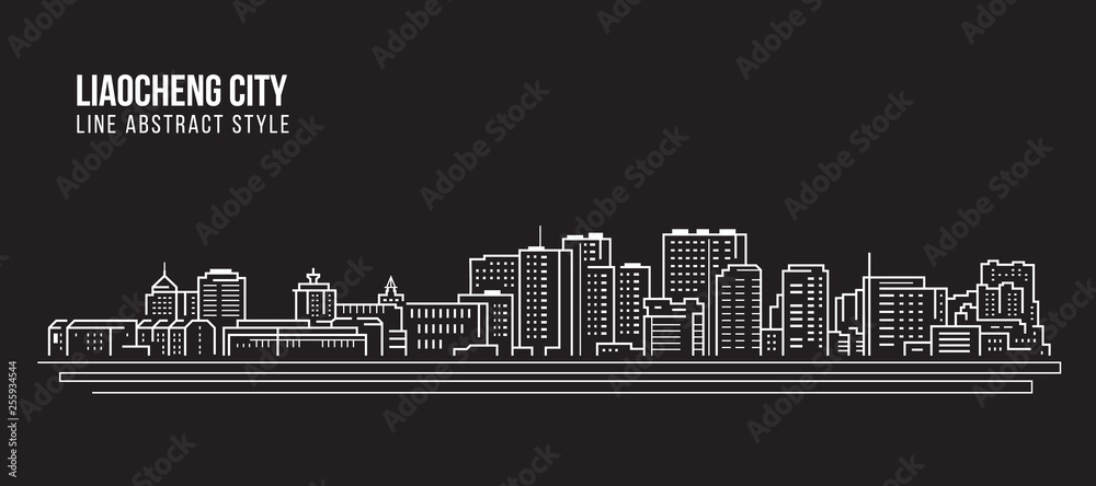 Cityscape Building Line art Vector Illustration design -  Liaocheng city
