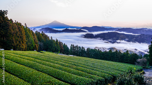 冬の富士山、日本の絶景、霊峰富士、清水吉原と雲海