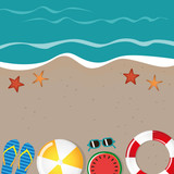 different beach utensils summer holiday background with flip flops sunglasses starfish and watermelon vector illustration EPS10