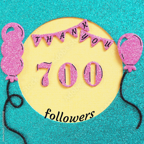 Thanks 700 followers with balloons and flags. Concept thanks to friends on social networks..