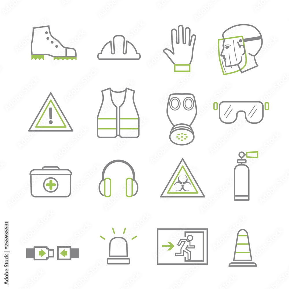 Work safety line icon set Vector illustration concept Work safety line icon set Vector illustration concept