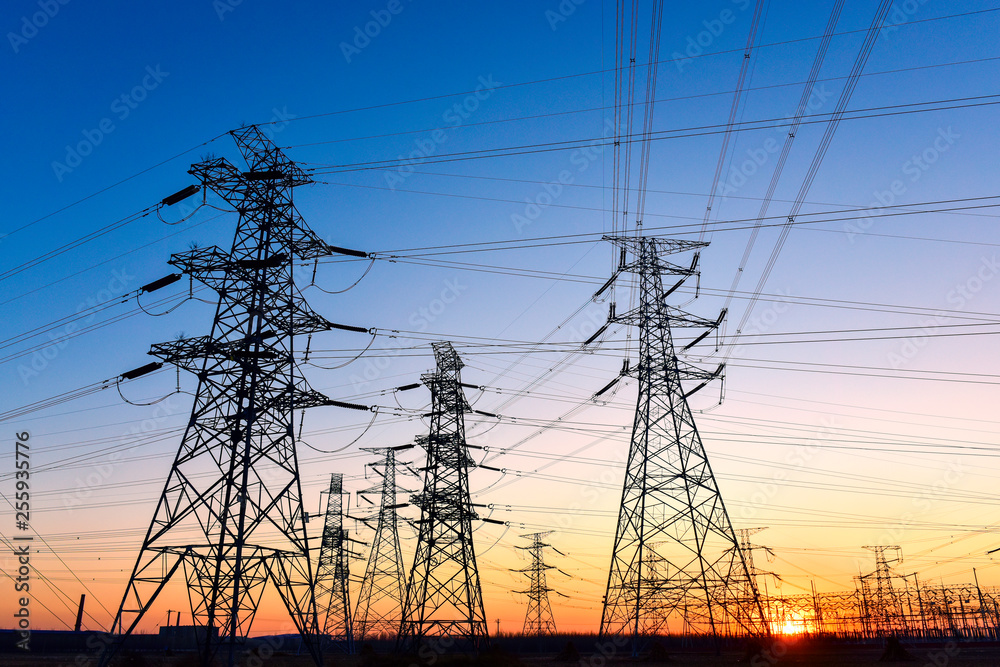 Contour of Transmission Tower at Sunset Contour of Transmission Tower at Sunset