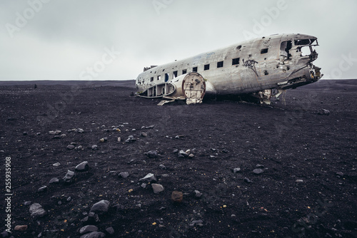 Side view of Solheimasandur US plane wreck in south part of Iceland