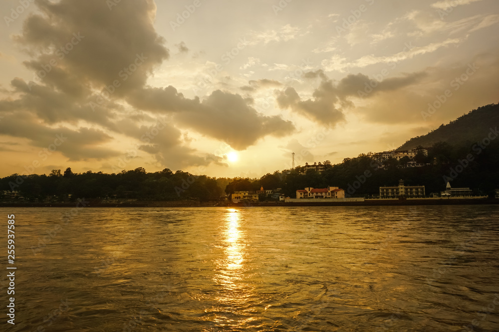 Golden sunset in Rishikesh, India