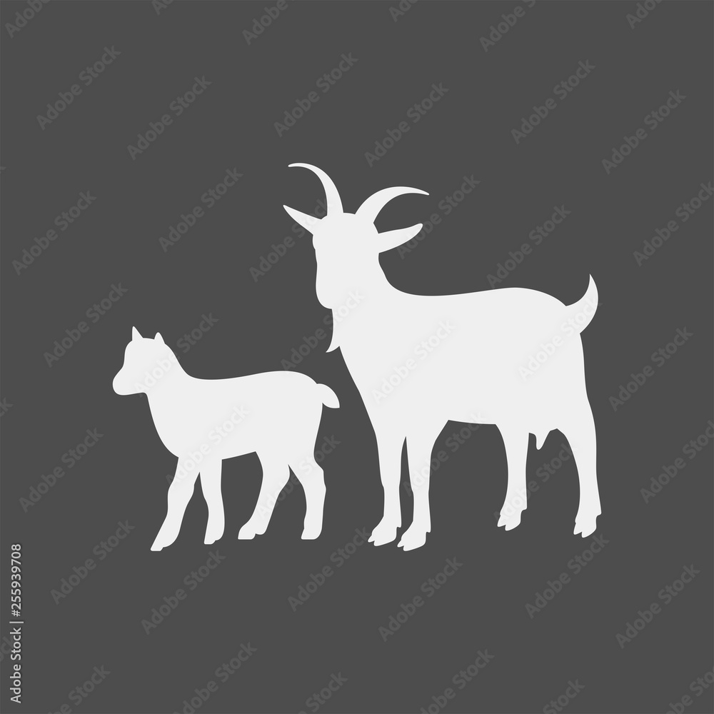 Obraz premium Goat vector silhouette. Farm animal silhouette. Goat and goat cub vector silhouettes