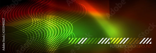 Neon glowing techno lines  hi-tech futuristic abstract background template with square shapes