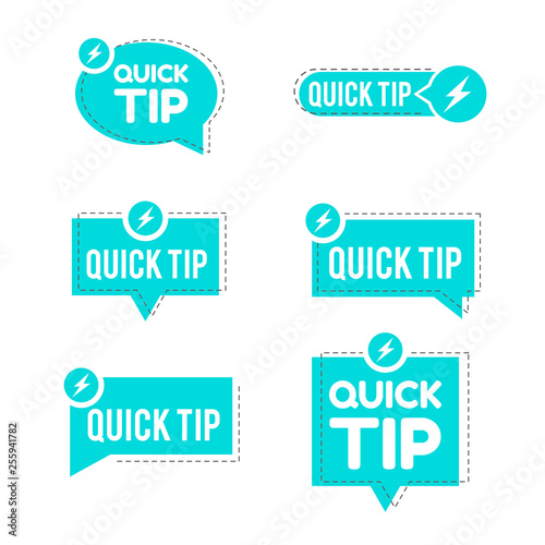 Blue quick tips logo, icon or symbol set with graphic elements suitable for web or documents