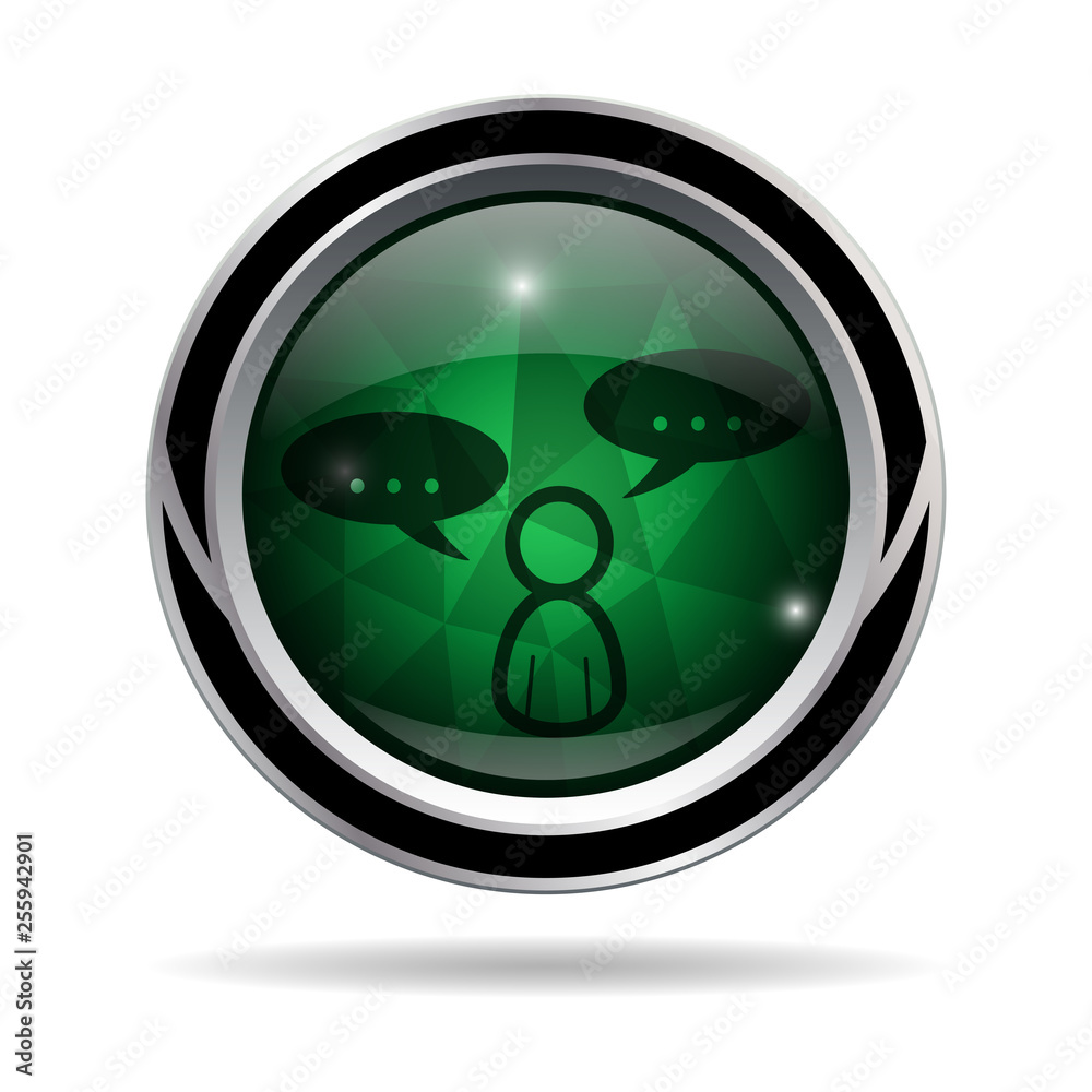 Chat icon. Round metallic green icon.
