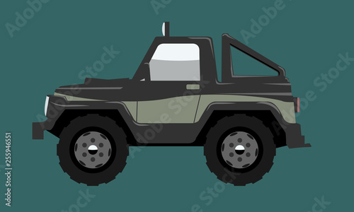 Compact Offroad SUV car side view. Vehicle concept Cartoon Flat color vector illustration.
