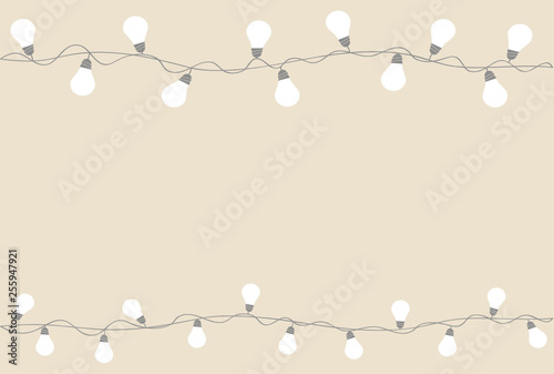 A set of warm light bulb garlands, holiday decorations. The lamps. Glowing Christmas lights. Vector on biege background.