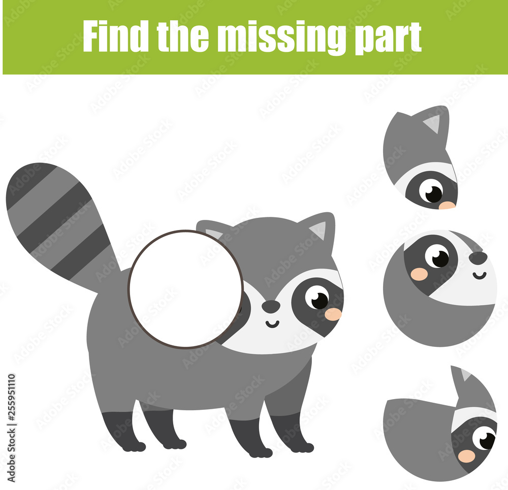 Puzzle for toddlers. Find the missing part of picture. Educational children game. animals theme.