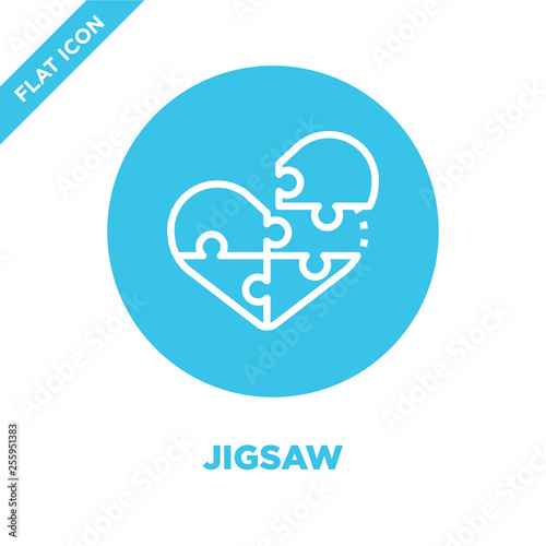 jigsaw icon vector from love collection. Thin line jigsaw outline icon vector  illustration. Linear symbol for use on web and mobile apps, logo, print media.