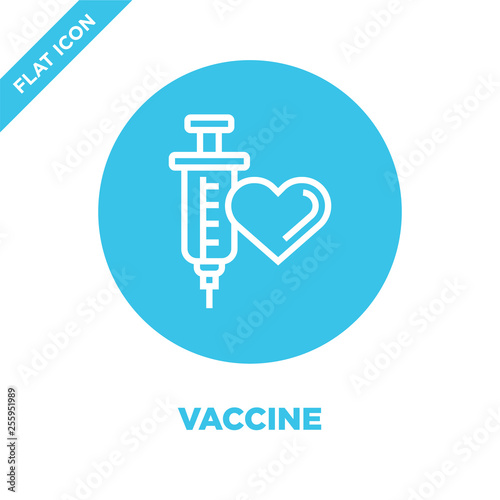 vaccine icon vector from charity elements collection. Thin line vaccine outline icon vector  illustration. Linear symbol for use on web and mobile apps, logo, print media.