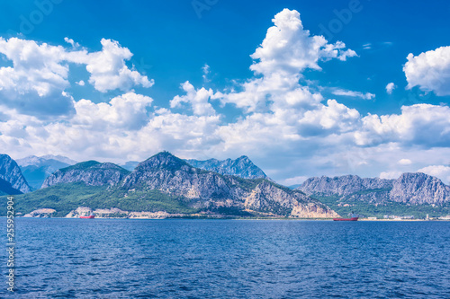 view from the sea on the coast of Antalya